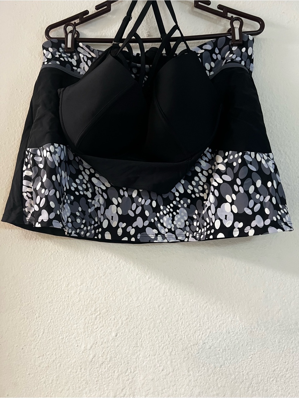 Women’s Black Printed Swim Skirt with Built-In Brief